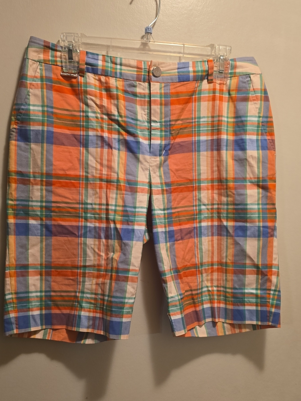 Woman's Plaid Cotton Shorts - Orange & Blue